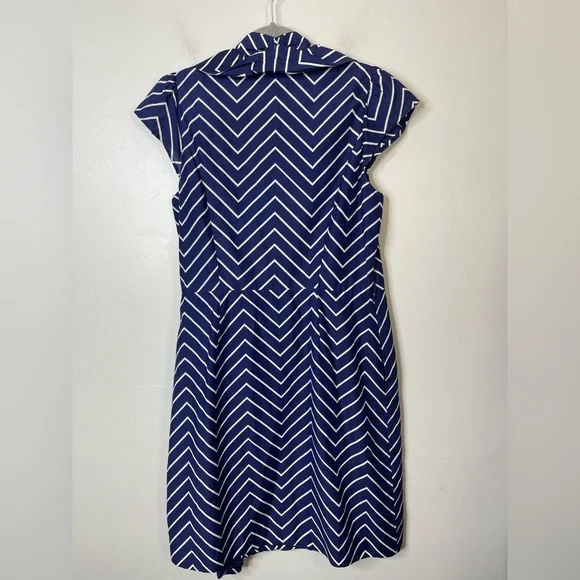 Elizabeth McKay Scotland Silk Cotton Dress in navy Waves Wrap Stand Collar 12 - Picture 10 of 14